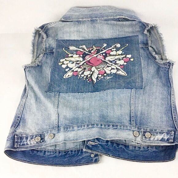Levi’s Denim Trucker W/Hand Painted Art Vest - Picture 1 of 7